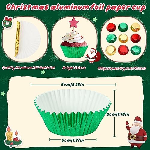 SANNIX 450Pcs Foil Cupcake Liners Christmas Metallic Cupcake Liners - Image 2