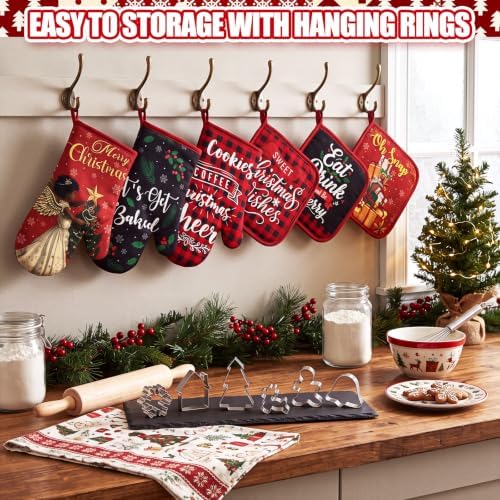 Qinyoung 48 Pcs Christmas Kitchen Oven Mitts Pot Holders, Black Santa - Image 2
