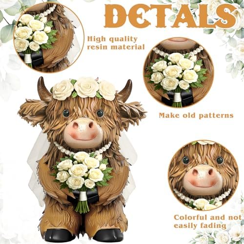 2 Pack Resin Highland Cow Figurine Decor, Wedding Theme Gifts - Image 4