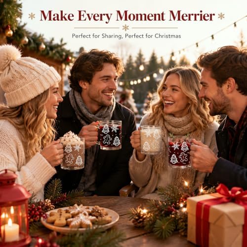 LemonRoad 4 Pcs Christmas Glass Coffee Mugs 12 oz Gingerbread Cups - Image 6