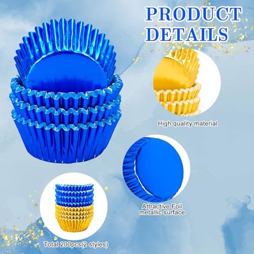 JarThenaAMCS 200Pcs Graduation Foil Cupcake Liners Baking Cups Gold Blue 2026 Congrats Grad Foil Metallic Cupcake Wrappers Muffin Liners for College High School Party Supplies Table Decor - Image 3