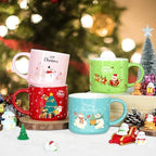 Mulbozy Set of 4 Stackable Christmas Mugs, 15.8 Oz Christmas Coffee Mug with Stand, Christmas Holiday Hot Cocoa Mugs for Mom Family Colleagues Friend & Farmhouse Cocoa Tray Decor - Image 4