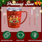 Didaey 6 Pcs Christmas Coffee Mugs Cups 11 oz Christmas Stainless Steel Tumbler Vacuum Insulated Coffee Cups with Handle Lid Straw Wine Mug for Winter Xmas Gift Holiday Party Supplies(Gingerbread Man) - Image 3