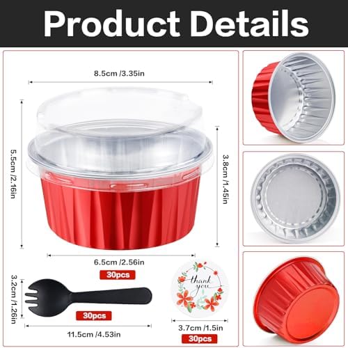 Red Mini Cake Pans with Lids, 5oz Round Mini Loaf Pan ZOXILEN, 30Pack - Image 2