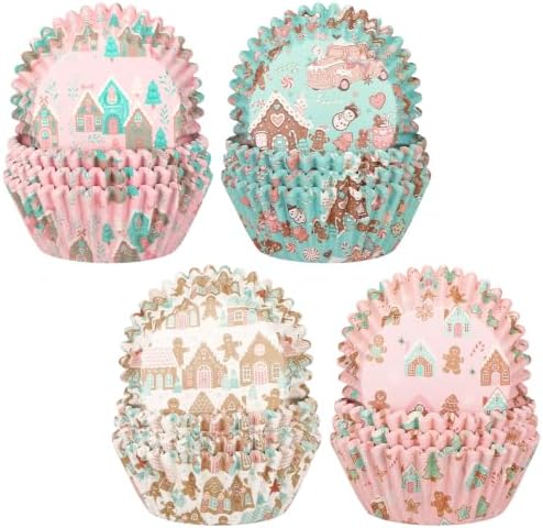 Yungyan 400 Pcs Gingerbread Cupcake Liners, Christmas Baking Supply, Pastel by Yungyan