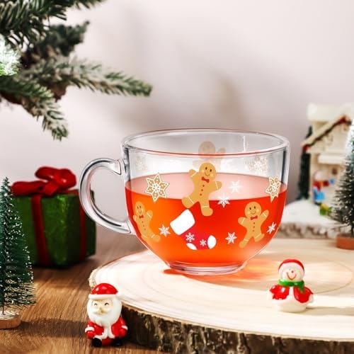 Sliner 6 Pcs Christmas Glass Coffee Mugs with Handle, 16 oz Clear Irish Coffee Mugs Footed Irish Glasses Christmas Winter Holiday Cups for Beverages Latte Hot Chocolate(Gingerbread) - Image 6