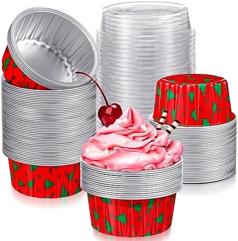 Umigy 100 Pcs Christmas Aluminum Foil Baking Cups with Lids,Tree by Umigy