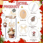 Vesici 6 Set Christmas Glasses Cups 16 oz Xmas Drink Cup with Lid Straw and Stopper Can Shaped Beer Tumbler Christmas Appreciation Gifts with Cards and Bow for Women Birthday Party Favor(Vintage) - Image 4