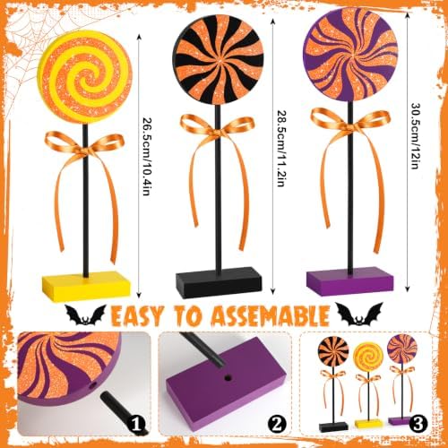 3 PCS Halloween Table Decorations Cute Wooden Candy Sign Set,Shiny - Image 3