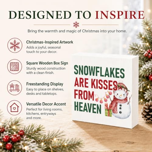 Snowflakes Are Kisses From Heaven Wood Box Sign, Winter Snowman Decor - Image 4