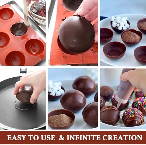 Hot Chocolate Cocoa Bomb Molds Hemisphere Silicone 2 Inch 4 Pack, Semi Ball Mould 6 Cavity Large Circular, BPA Free Non-Stick Half Sphere Holiday Valentine DIY Cake Jelly Dome Mousse - Image 2