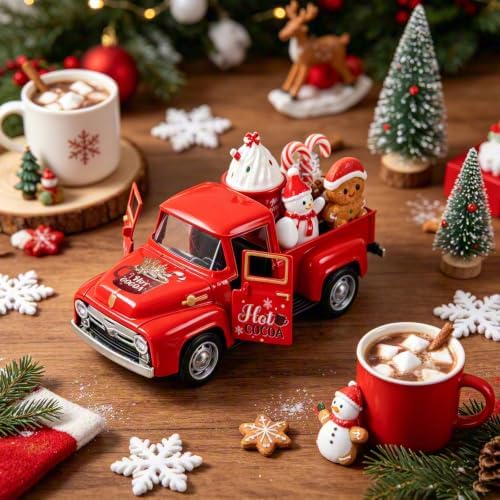 5 Inch Hot Cocoa Red Truck Christmas Decor Vintage Truck Tiered Tray Decor - Image 6
