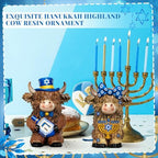 2 Pcs Hanukkah Highland Cow Figurines Decor, Blue Hanukkah Style - Image 2