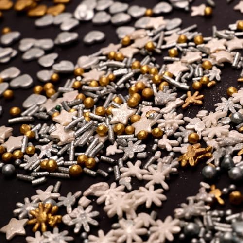 Confect Christmas Sprinkles | Grey, Gold & White Mix | Edible Star, Pearl & Flower Shaped Sprinkles | Elegant Holiday Cake & Cupcake Decorations- 5 Oz - Image 6
