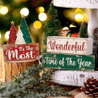 Moucuny 4 Pcs Christmas Tree Table Decorations Xmas Wooden Blocks Signs - Image 2