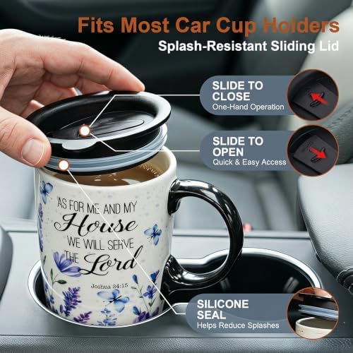 Topadorn 17oz Ceramic Travel Mug with Lid, Butterfly Floral Coffee Mug - Image 5