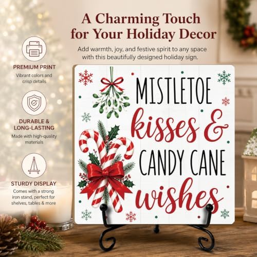5.1 Inch Romantic Christmas Decor Wood Plaque with Support Stand - Image 3