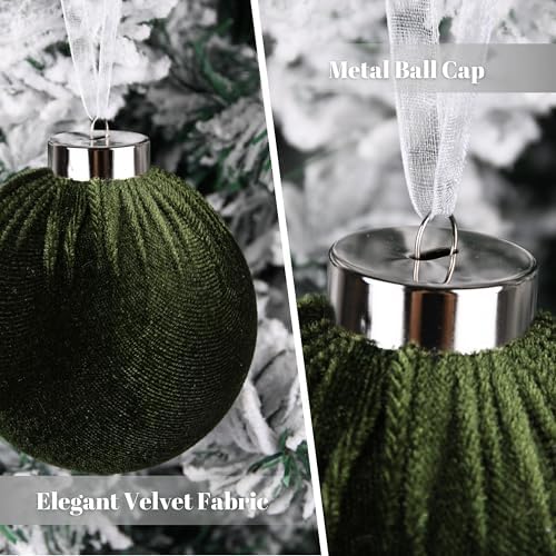Christmas Tree Ornaments Velvet Balls - Pack of 15pcs Shatterproof Xmas Bulbs Decorations Set - Multicolor Green Brown Neutral, 80mm 3.15 inch - Image 3