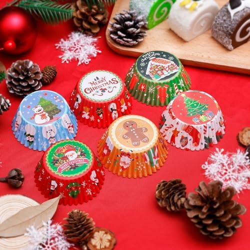 Christmas Cupcake Liners with Toppers Picks, Standard Wrappers Cupcake Disposable Baking Cups Muffin Liners for Xmas Holiday Party Favors, Party Decorations for Christmas Baking Supplies - Image 5