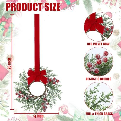Sggvecsy 6 Pcs Christmas Mini Cabinet Wreaths Norfolk Pine Wreath with Ribbon Bows Red Berry Artificial Small Kitchen Wreath for Window Front Door Farmhouse Wall Pillars Xmas Decorations - Image 7