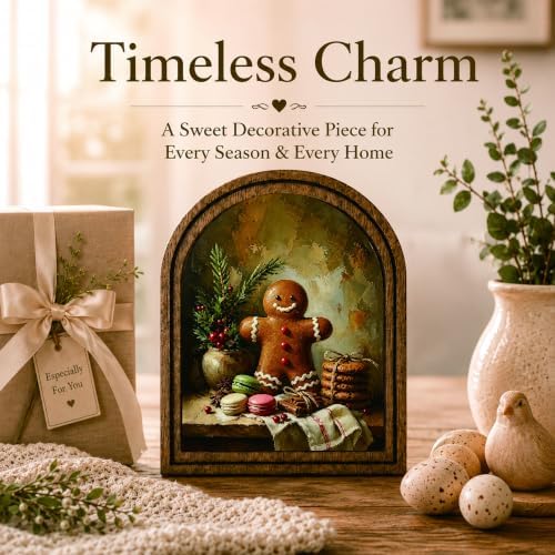 Gingerbread Man Arched Table Sign, Christmas Farmhouse Shelf Decor - Image 3
