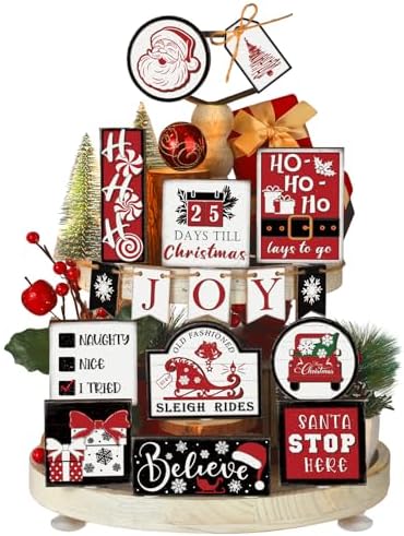 Funnymoom 17 Pcs Christmas Tiered Tray Decor Xmas Winter Tiered Tray Decor by Funnymoom