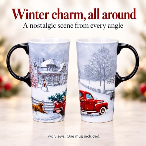 Topadorn 17oz Ceramic Travel Mug with Lid, Christmas Red Truck Coffee Mug - Image 4
