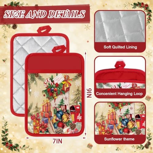 Jingmore 12 Pcs Christmas Pot Holders with Pocket Retro Oven Mitts Bulk - Image 3