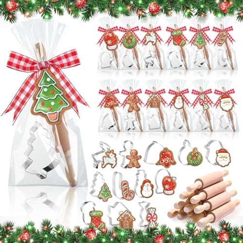 Tioncy 12 Set Christmas Baking Gifts Mini Wood Rolling Pin & Cookie Cutters by Tioncy