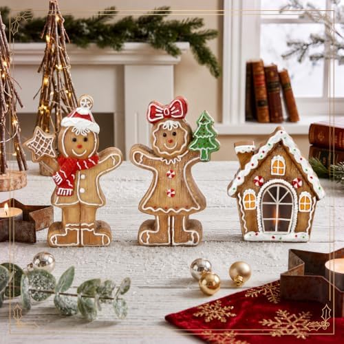 Suzile 3 Pcs Christmas Gingerbread Table Decorations Wooden Indoor Decor - Image 2