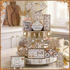 Shellwei 20 Pcs Thanksgiving Tiered Tray Decor Set, Neutral Autumn Sign - Image 4