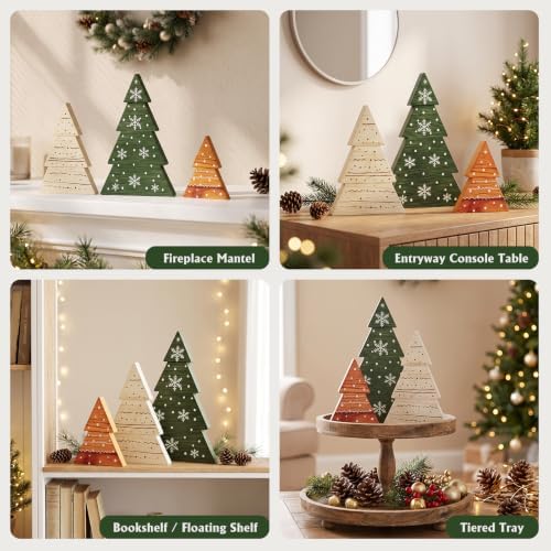 Christmas Decor, 3Pcs Wooden Tabletop Christmas Tree Decorations Sign - Image 4