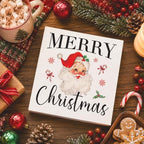 Vintage Christmas Decor, Christmas Decorations Indoor, Snowflake Candy Cane Santa Claus Sign Gift for Women Friends, Rustic Farmhouse Wooden Box Sign for Home Office Bedroom Desk Decor 5x5 Inches - Image 4