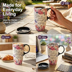 Topadorn 17oz Ceramic Travel Mug with Lid, Inspirational Floral Coffee Mug - Image 3