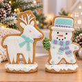Set of 2 Gingerbread Christmas Figurines Hand-Painted Resin, 5‘’ Reindeer & Snowman Designs, Cookie-Style Finish, Glitter Accents, Shelf Tiered Tray Decor Tabletop Display, Christmas Decoration Indoor by iStatue