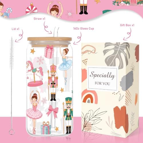 Christmas Nutcracker Gifts Xmas Holiday Glass Cups with Lid Straw - Image 2