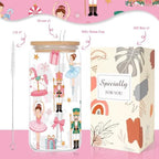 Christmas Nutcracker Gifts Xmas Holiday Glass Cups with Lid Straw - Image 2