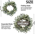 Sggvecsy Green Eucalyptus Leaf Wreath with Welcome Sign 20in Artificial Eucalyptus Wreath Spring Summer Wreath for Front Door Wall Window Farmhouse Festival Porch Patio Garden Decor - Image 5
