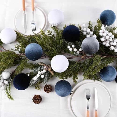 Velvet Christmas Ornaments Balls for Tree - 15pcs Blue Shatterproof Christmas Ornaments for Xmas Decorations - Multicolor Royal Dusty Blue, 80mm 3.15inch - Image 4