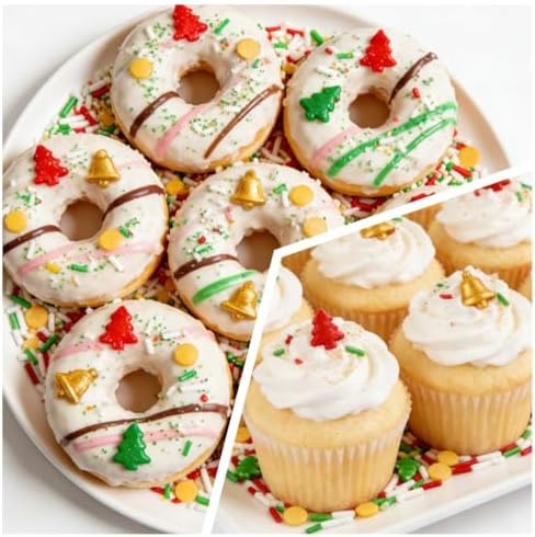 Edible Jimmies Sprinkles for Cake Decorating, 150g/5.29oz, Green & Red Tree Sprinkles, Gold Bell Yellow Nonpareils & White Sugar Mix, Cookies Cupcake Decorations, Baking Party Birthday Supplies - Image 4