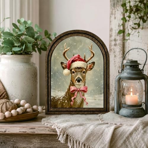Santa Deer Arched Table Sign, Rustic Christmas Farmhouse Decor - Image 6