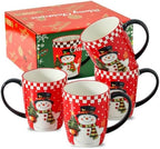 HASENSE Christmas Coffee Mugs Set of 4,15 oz Ceramic Holiday Cups with Handles, Matching Xmas Mugs for Hot Cocoa,Coffee or Tea,Ideal Xmas Gifts for Family,Friends,and Holiday Parties,Colorful by Hasense