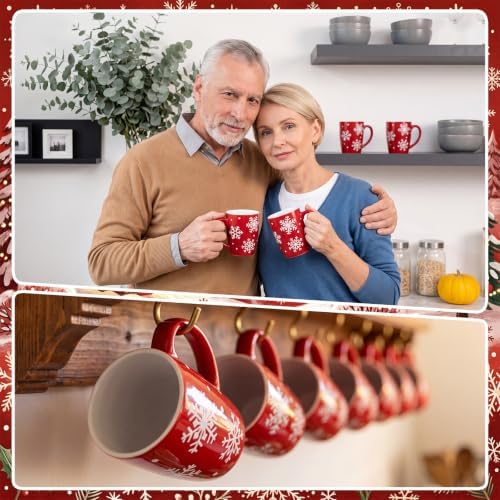 Bokon 4 Pcs Snowflake Ceramic Mug Gifts Set 12 oz Red - Image 6