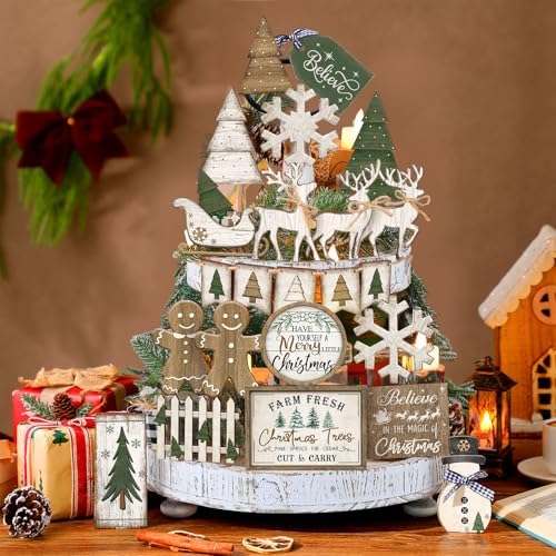 Shellwei 22 Pcs Christmas Tiered Tray Decor Set Xmas Table Centerpiece - Image 5