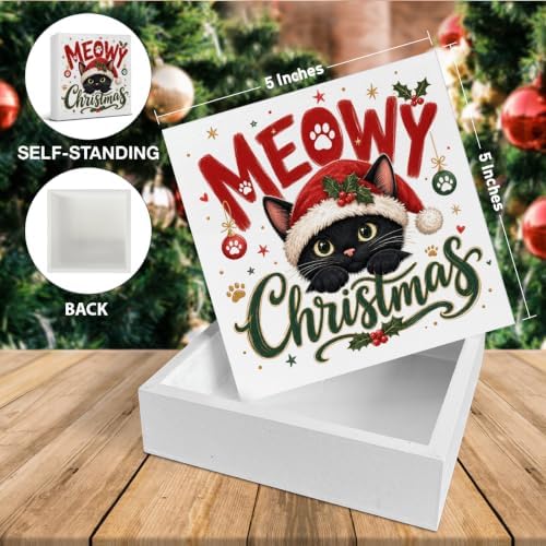 Black Cat Christmas Decor, Meowy Christmas Wooden Sign, Happy Holiday Decor - Image 2