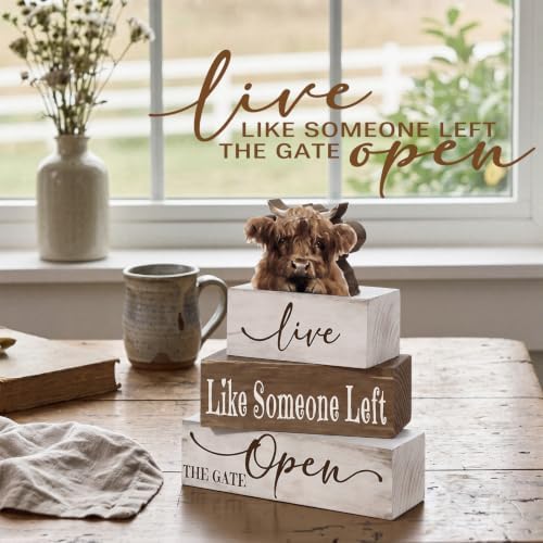 Moucuny 4 Pcs Christmas Table Sign Christmas Wooden Decorative Signage Winter Tiered Tray Decor Winter Centerpieces Farmhouse Wooden Block Set Xmas Table Sign for Home, Highland Cattle - Image 4