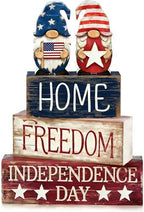 4th of July Table Decorations Patriotic Memorial Day Tiered Tray Decor Wooden Gnome Block Signs Independence Farmhouse 250th July Fouth Centerpiece for Tables Wooden Sign for Home Decor by CMZLUMINESTHome
