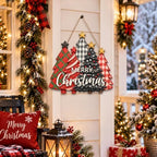 Christmas Decorations Buffalo Plaid Christmas Tree Wooden Hanging Sign - Image 4