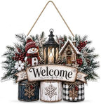Christmas Decorations - Winter Snowman Welcome Wooden Sign for Front Door by OHOME