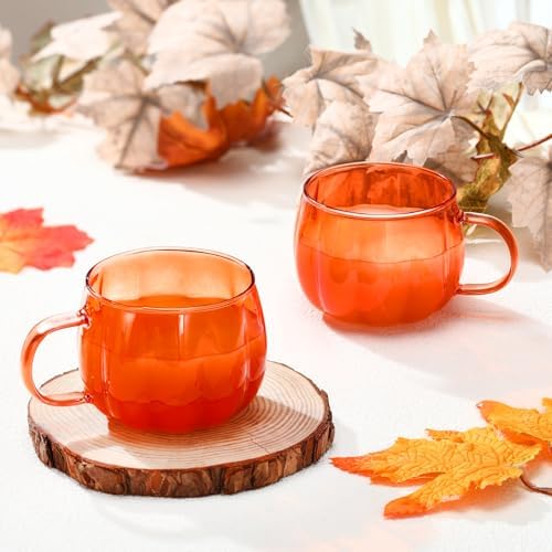Didaey 4 Pcs Fall Pumpkin Coffee Mugs Bulk Orange Thanksgiving Glass Cups - Image 6